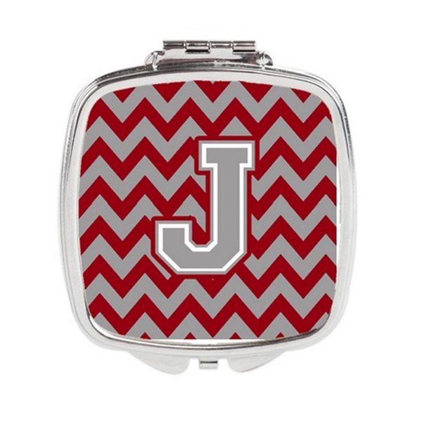 Carolines Treasures Letter J Chevron Crimson and Grey Compact Mirror CJ1043-JSCM